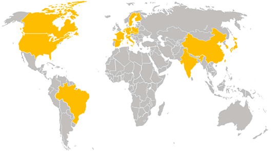 Weltkarte mit HYDROKOMP Vertriebspartnerländern weltweit