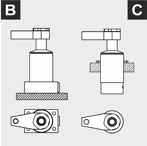 Swing clamp designs type B or type C