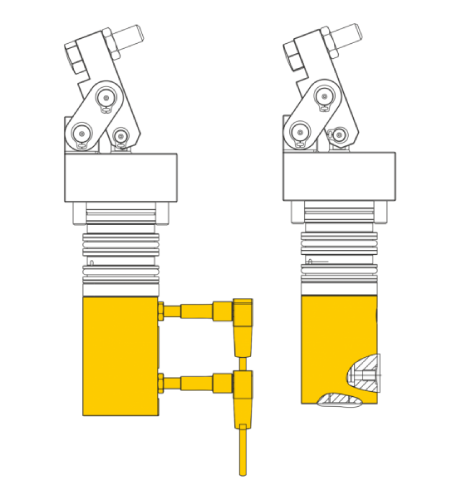 Hebelspannzylinder mit pneumatischer Positionskontrolle